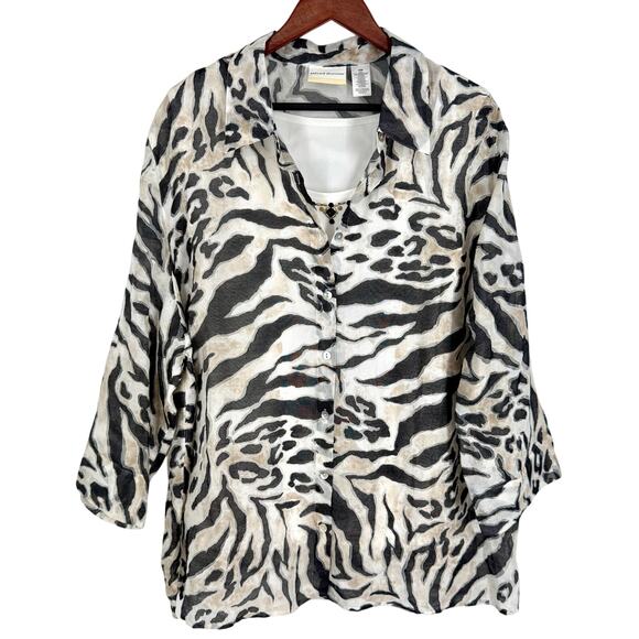 Alfred Dunner Woman Plus Size 24W 2-Piece Zebra Blouse Shirt Top Mature Summer - Picture 1 of 7